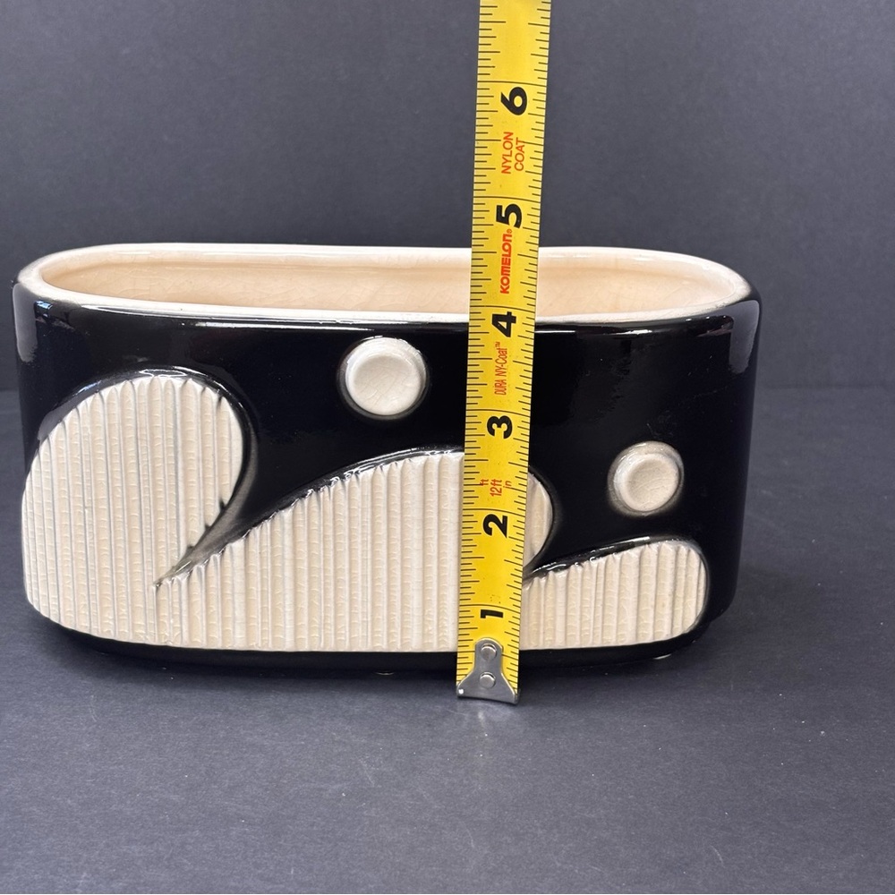 Art Deco Pottery Planter Vase Gloss Black White Royal Copley 7.25” long - Picture 7 of 9
